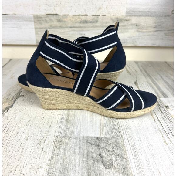 Talbots Women's 7 Navy Blue Stripe Lyndsay Espadrille Slip On Wedge Sandal - Picture 7 of 9